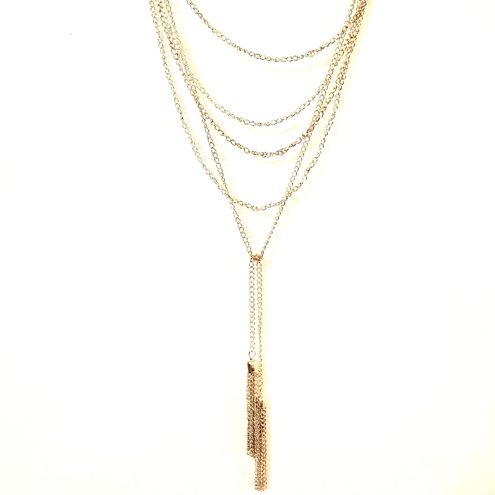 GOLD 2 TASSELS FRINGES LAYERS KNOT CHOKER NECKLACE